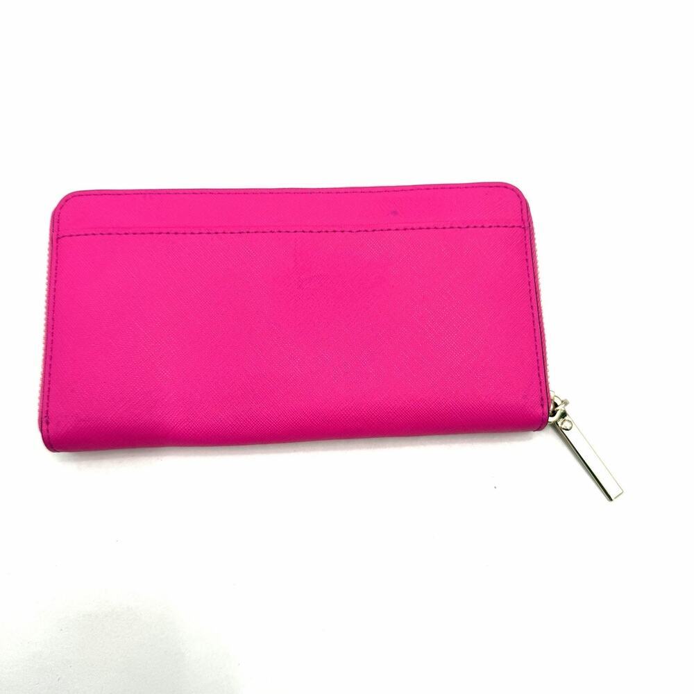 Kate Spade Zip Around Hot Pink Leather Wallet B&W Striped Interior - Picture 9 of 11